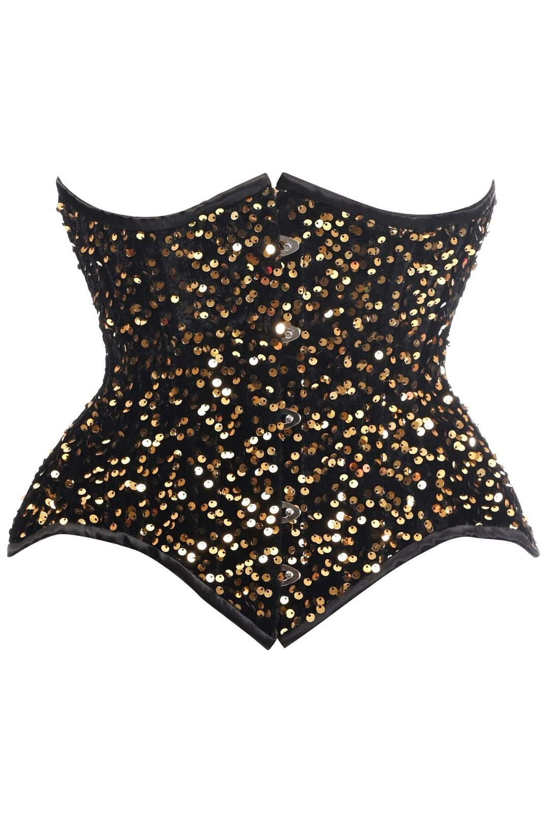 Daisy Corsets Top Drawer Black/Gold Sequin Steel Boned Underbust Cincher Corset in Black  from SexyShoes.com