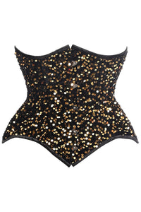 Daisy Corsets Top Drawer Black/Gold Sequin Steel Boned Underbust Cincher Corset in Black  from SexyShoes.com