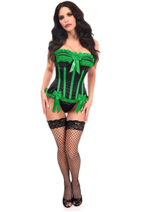 Daisy Corsets Top Drawer Black/Green Satin Steel Boned Burlesque Corset in Black 