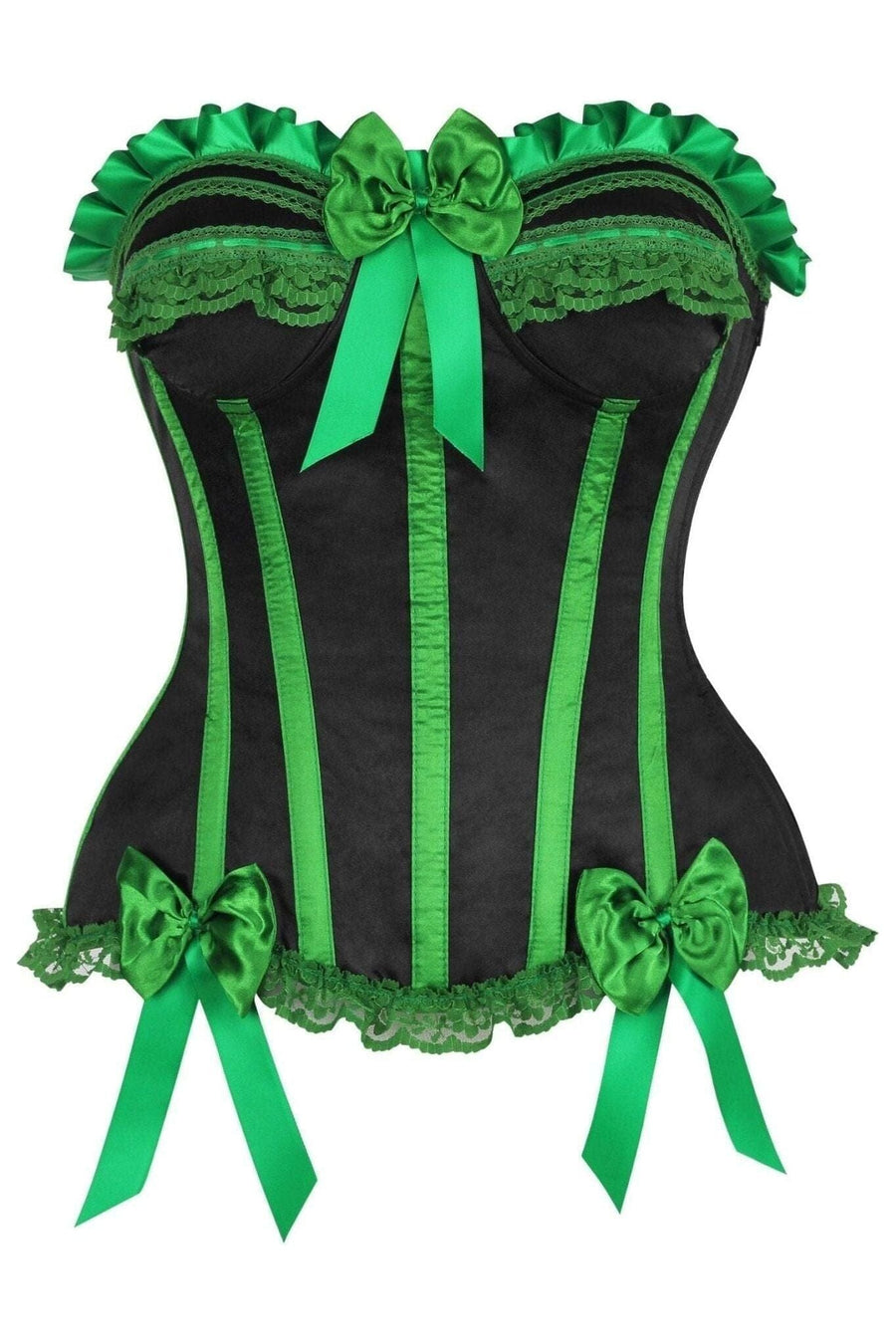Daisy Corsets Top Drawer Black/Green Satin Steel Boned Burlesque Corset in Black 