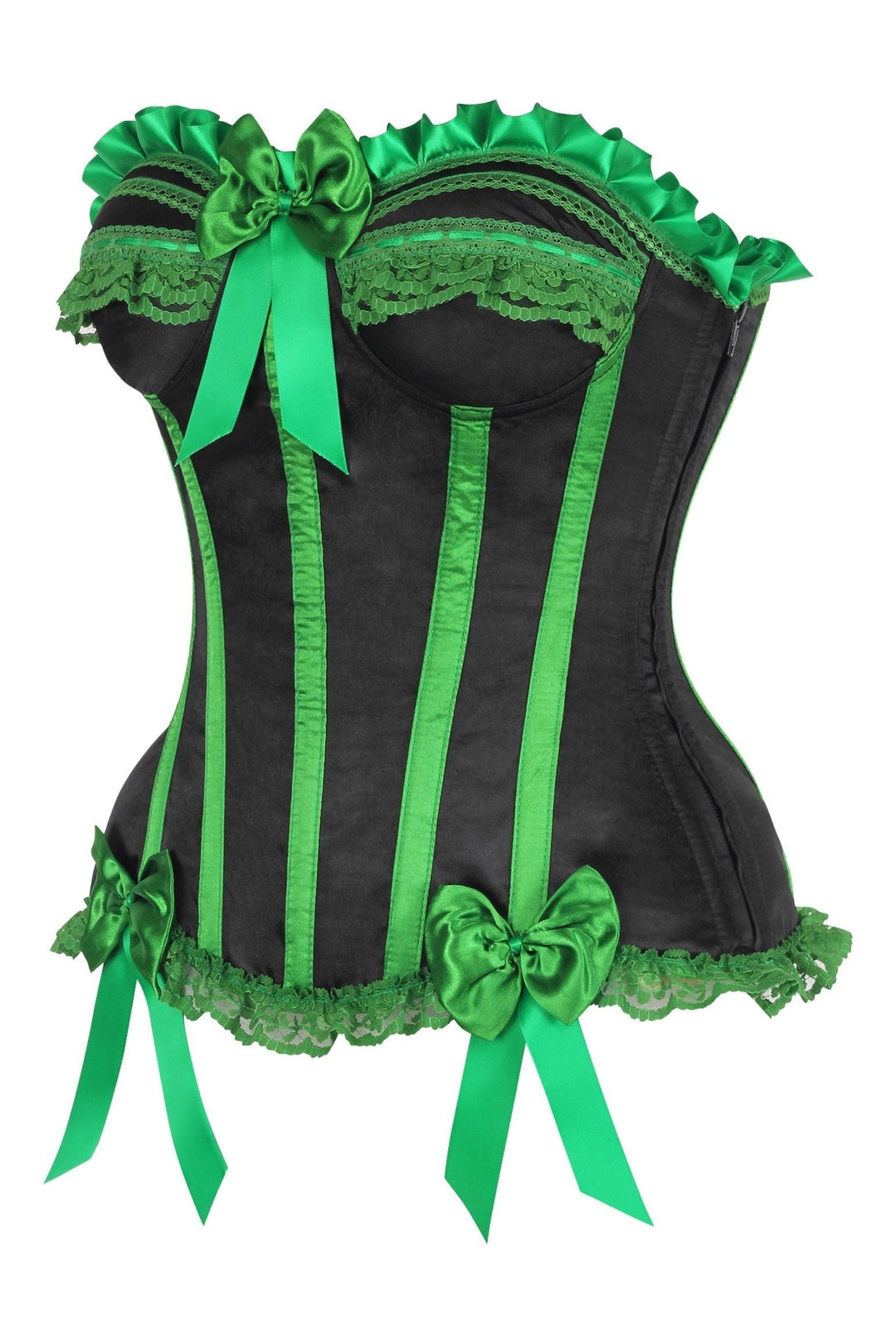 Daisy Corsets Top Drawer Black/Green Satin Steel Boned Burlesque Corset in Black 