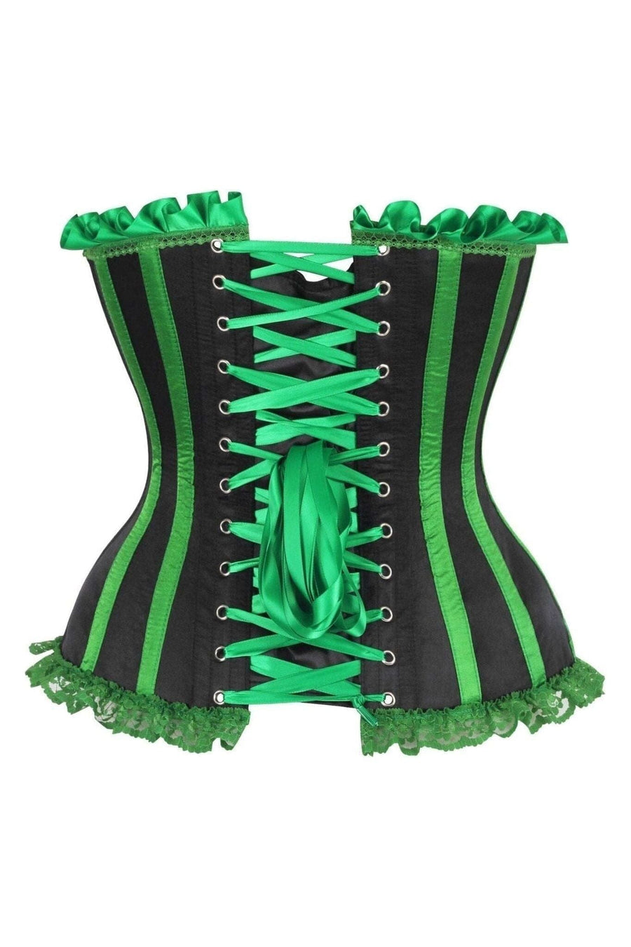 Daisy Corsets Top Drawer Black/Green Satin Steel Boned Burlesque Corset in Black 