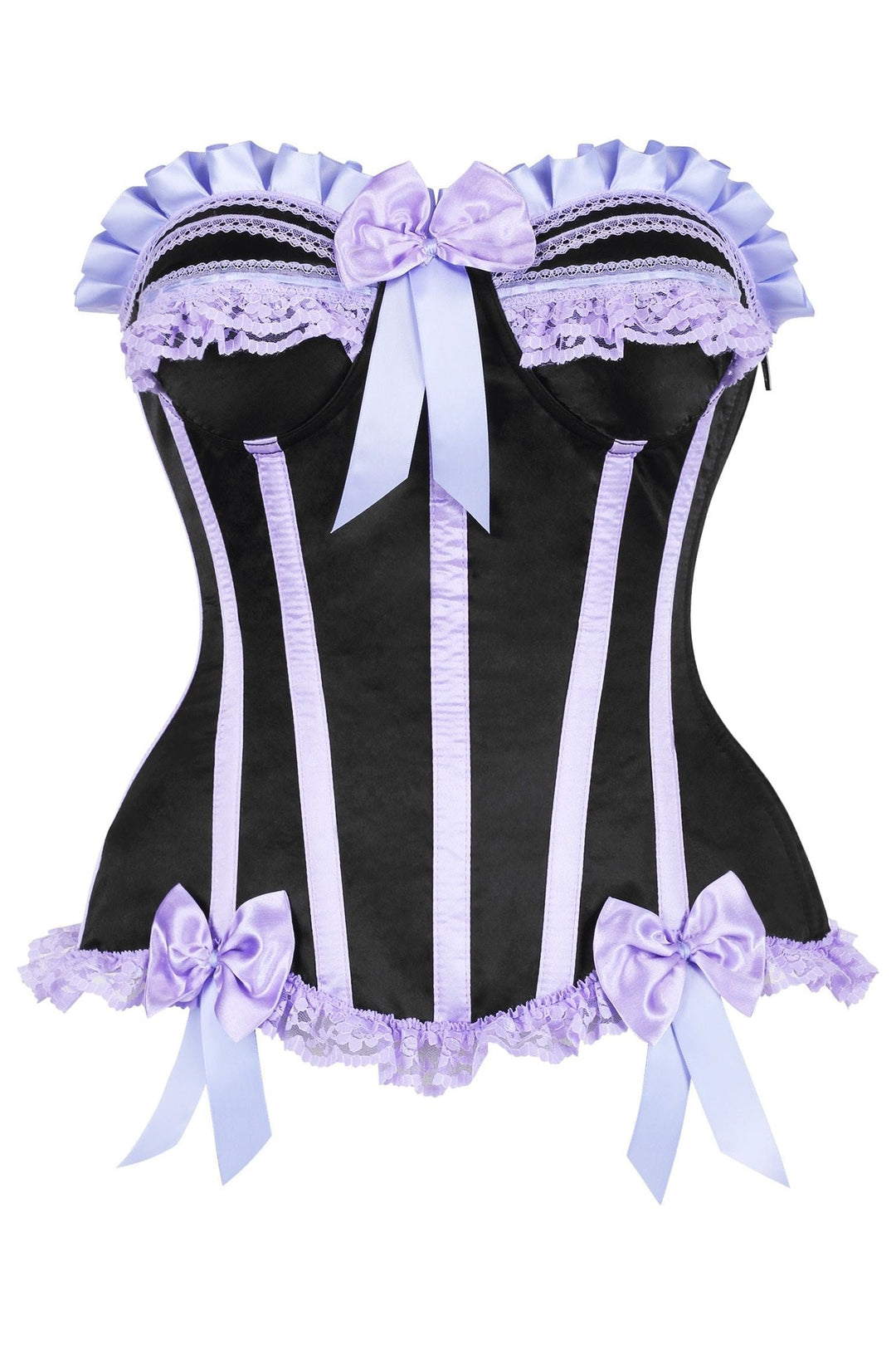 Daisy Corsets Top Drawer Black/Lavender Satin Steel Boned Burlesque Corset in Black 