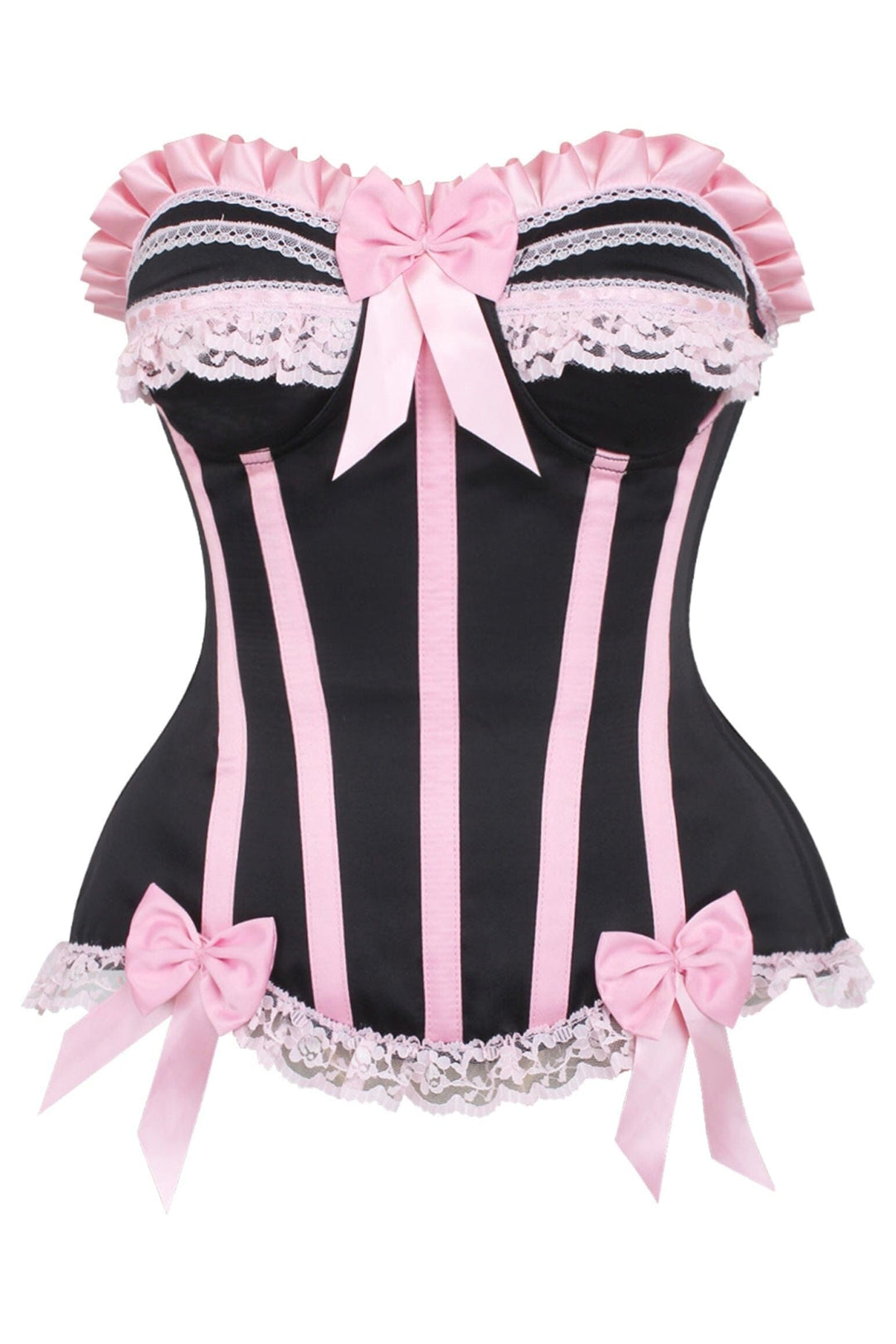 Daisy Corsets Top Drawer Black/Pink Steel Boned Burlesque Corset in Pink  from SexyShoes.com