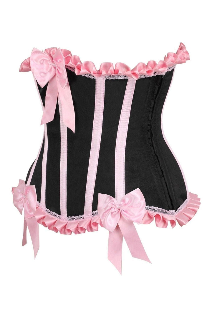 Top Drawer Black/Pink Steel Boned Burlesque Underbust Corset Waist Cincher