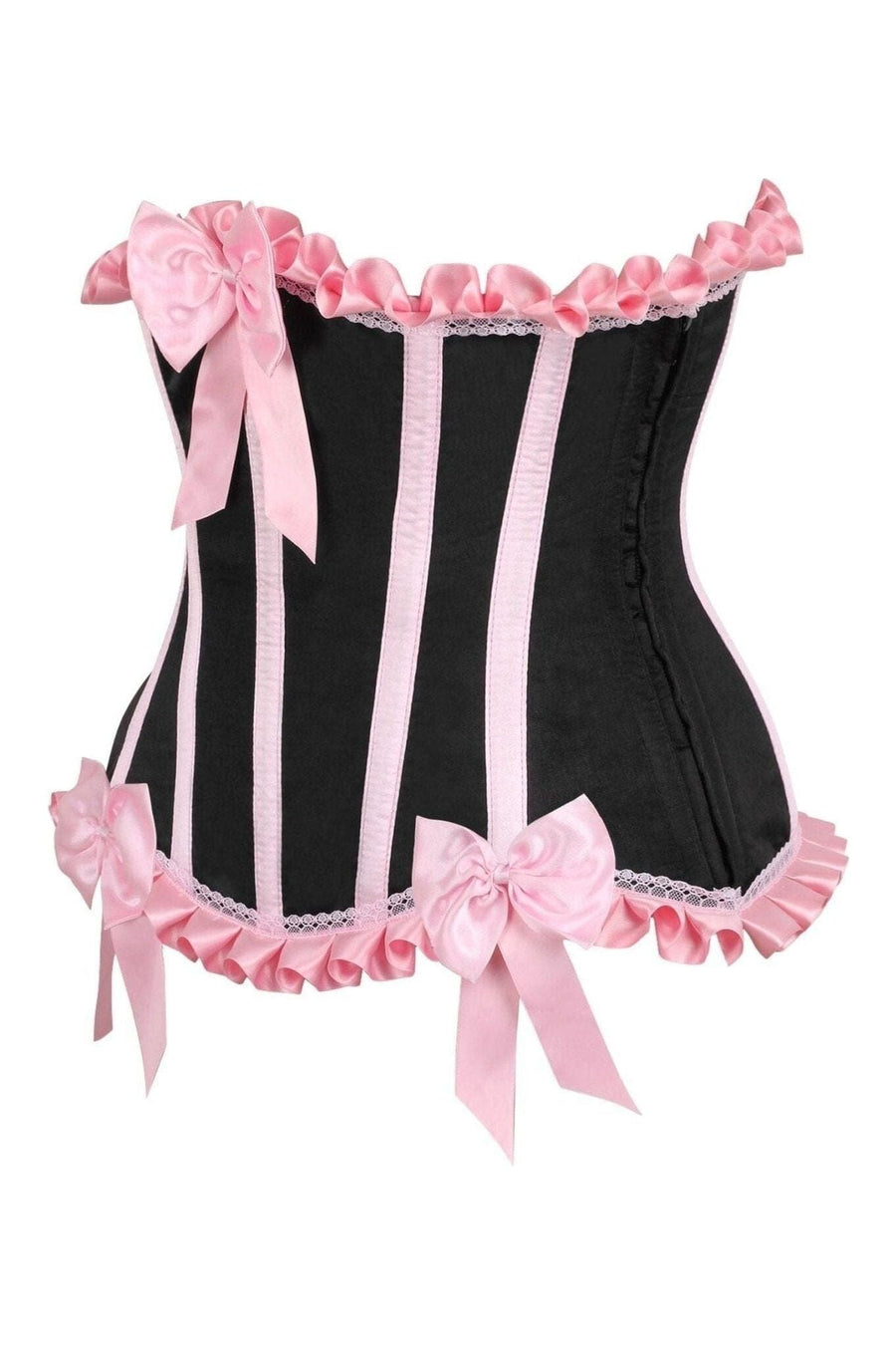 Daisy Corsets Top Drawer Black/Pink Steel Boned Burlesque Underbust Corset Waist Cincher in Pink 