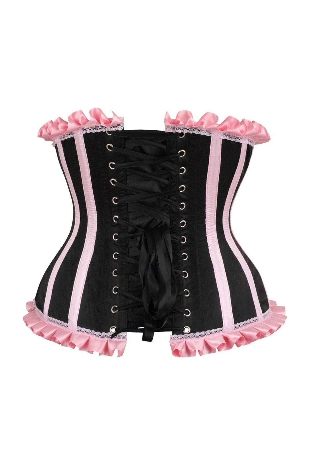 Top Drawer Black/Pink Steel Boned Burlesque Underbust Corset Waist Cincher