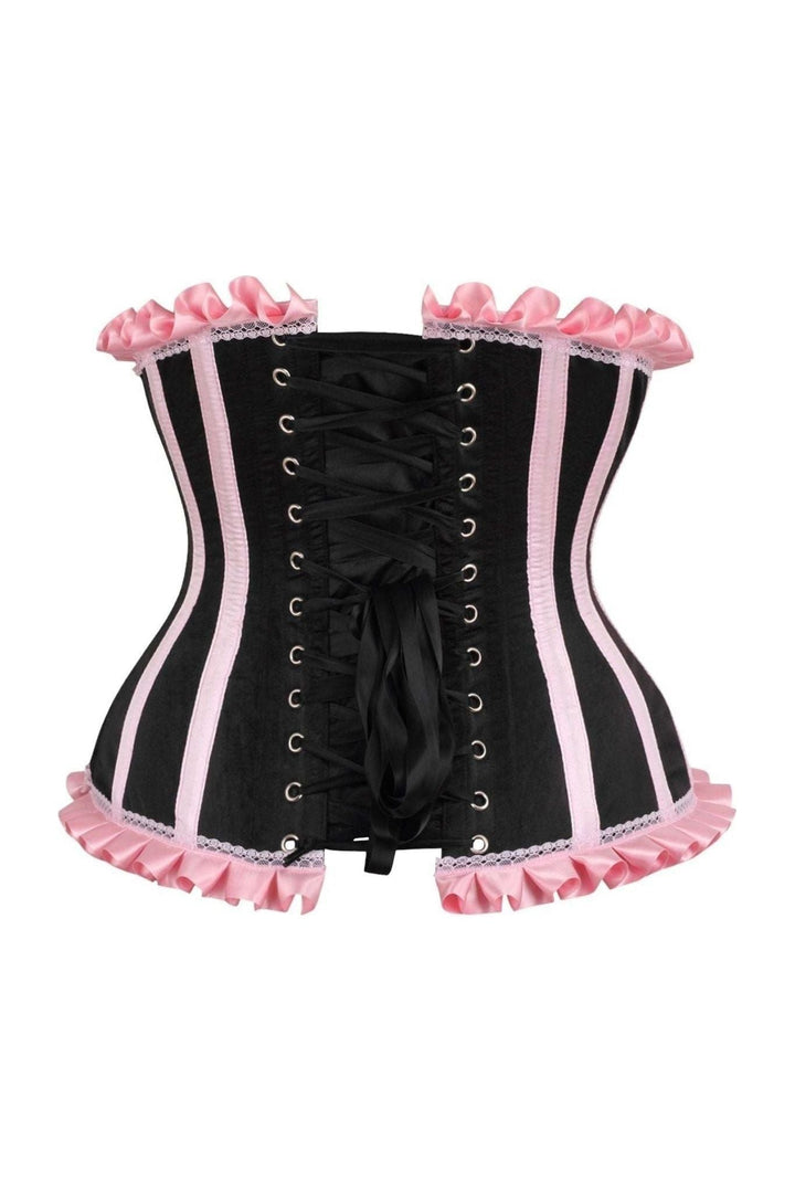 Top Drawer Black/Pink Steel Boned Burlesque Underbust Corset Waist Cincher