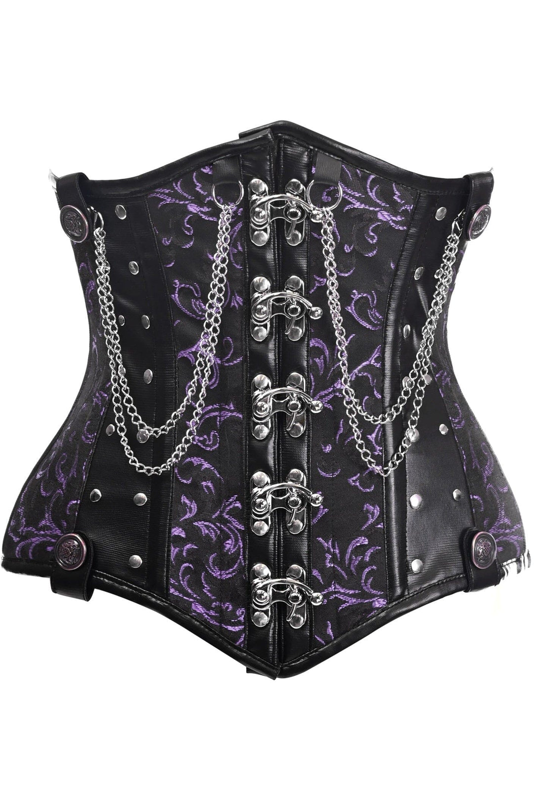 Daisy Corsets Top Drawer Black/Purple Steel Boned Underbust Corset w/Chains and Clasps in Purple  from SexyShoes.com