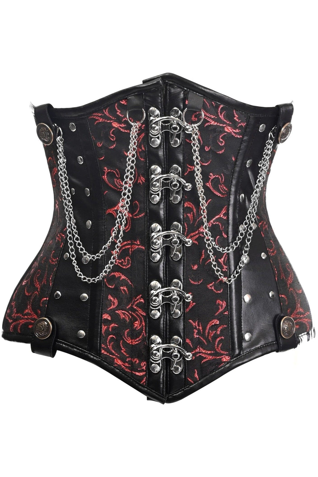 Daisy Corsets Top Drawer Black/Red Steel Boned Underbust Corset w/Chains and Clasps in Red  from SexyShoes.com