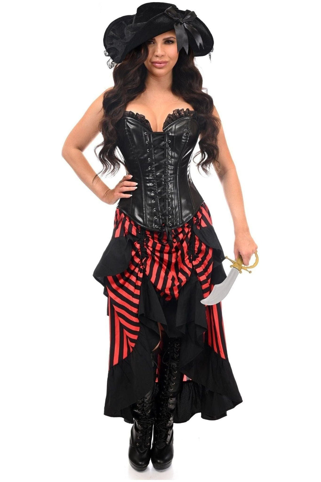 Daisy Corsets Top Drawer Black/Red Striped Premium Corset Costume in Red  from SexyShoes.com