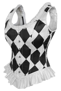 Daisy Corsets Top Drawer Black/White Diamond Steel Boned Corset w/Straps in White 