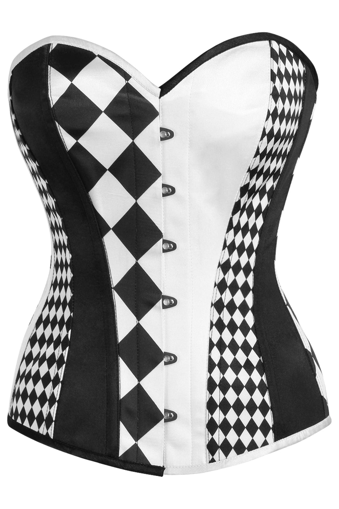 Daisy Corsets Top Drawer Black/White Print Steel Boned Corset in White  from SexyShoes.com