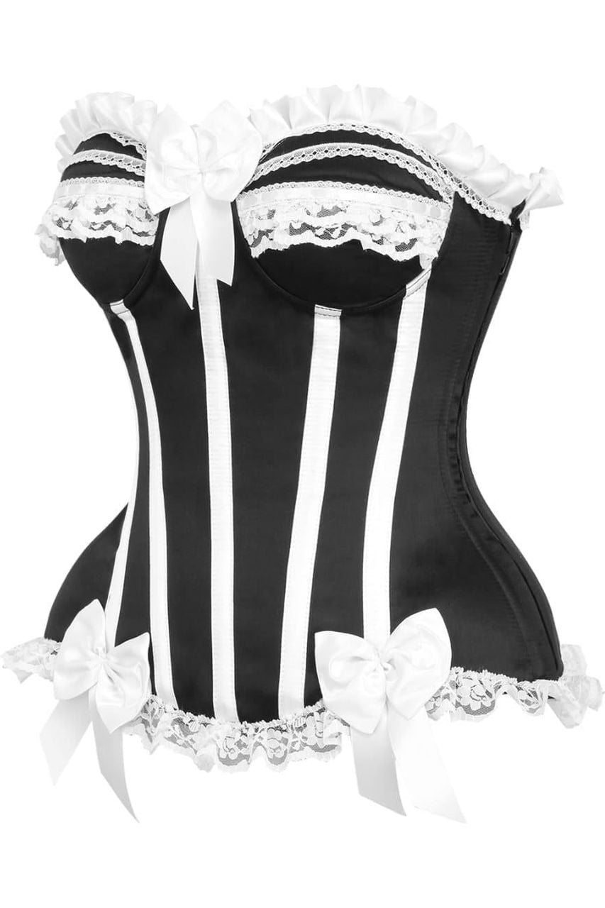 Top Drawer Black/White Steel Boned Burlesque Corset