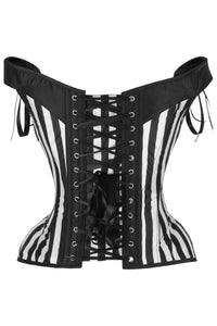 Daisy Corsets Top Drawer Black/White Striped Steel Boned Corset w/Straps in White 