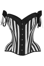 Top Drawer Black/White Striped Steel Boned Corset w/Straps