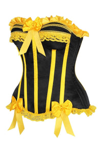 Daisy Corsets Top Drawer Black/Yellow Satin Steel Boned Burlesque Corset in Black 