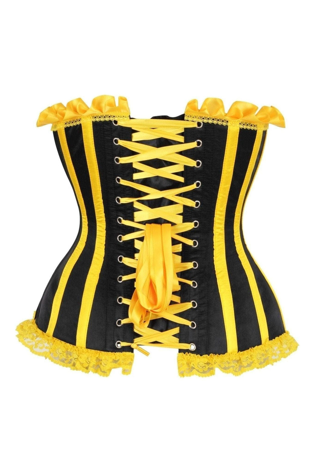 Daisy Corsets Top Drawer Black/Yellow Satin Steel Boned Burlesque Corset in Black 