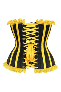 Daisy Corsets Top Drawer Black/Yellow Satin Steel Boned Burlesque Corset in Black 