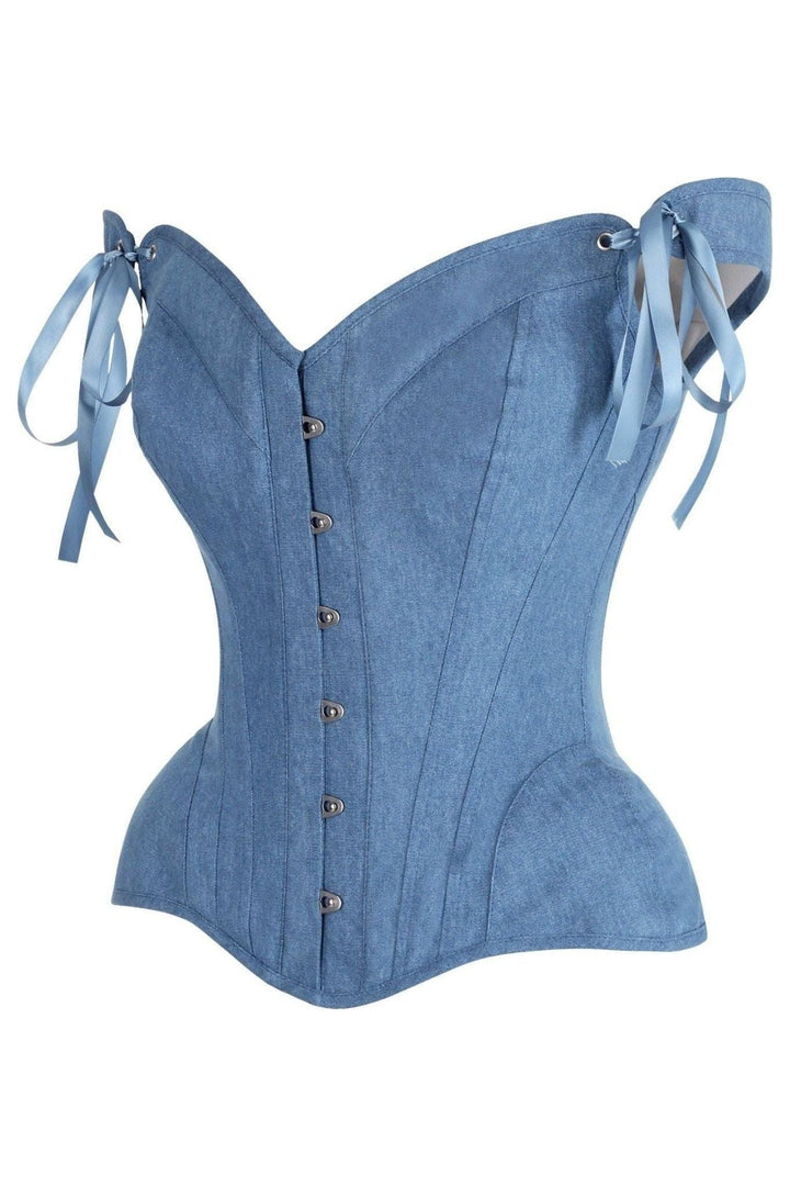 Top Drawer Blue Denim Steel Boned Corset w/Straps