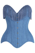 Top Drawer Blue Denim Steel Boned Overbust Corset w/Fringe