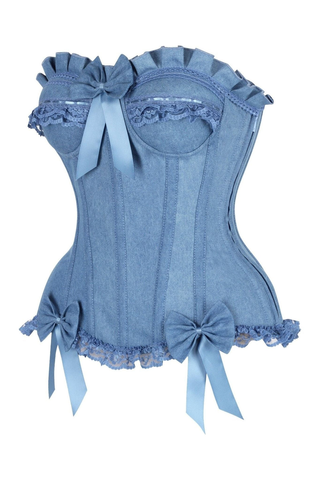 Daisy Corsets Top Drawer Blue Denim Underwire Steel Boned Burlesque Corset w/Bows in Blue 