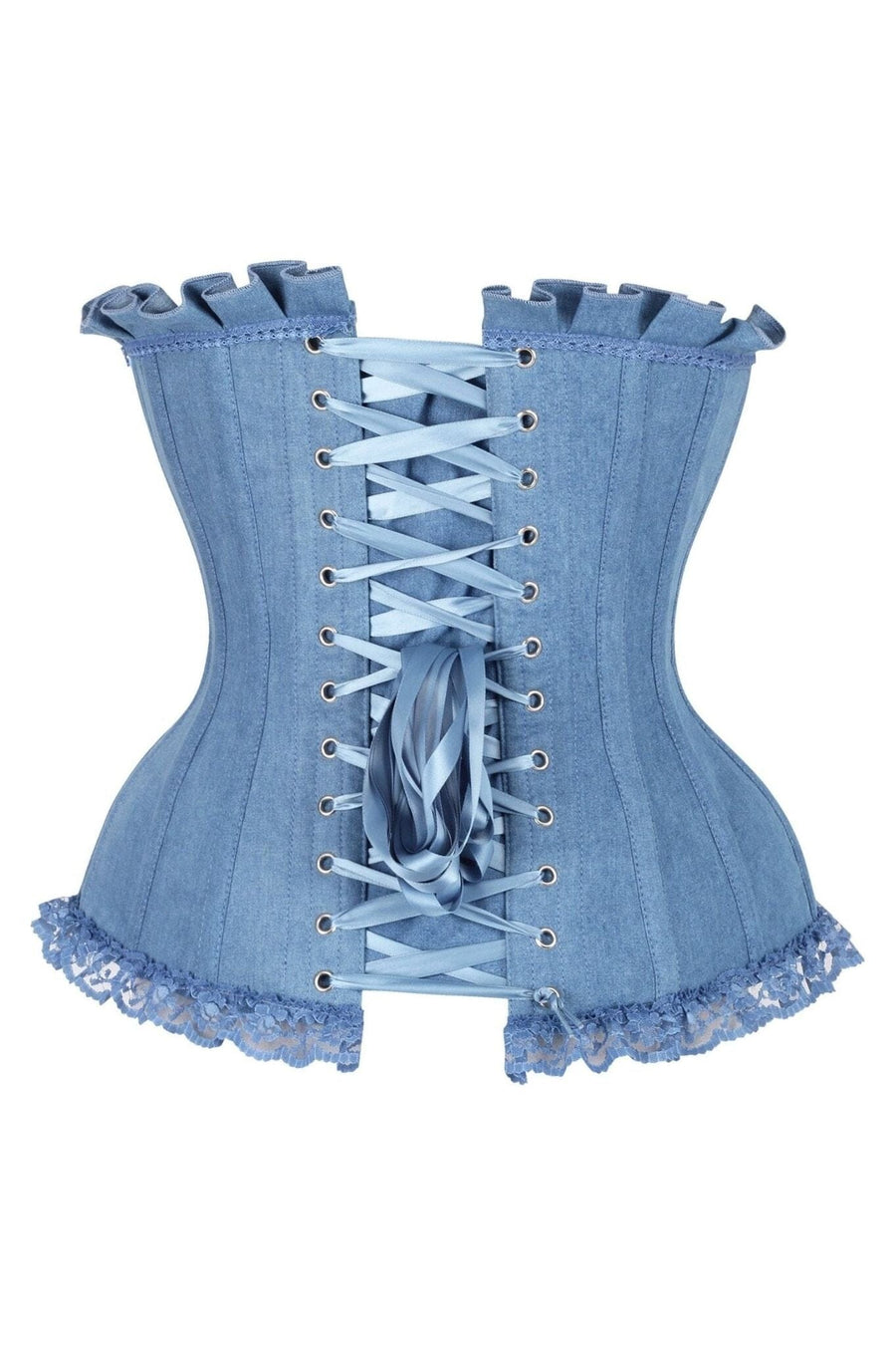 Daisy Corsets Top Drawer Blue Denim Underwire Steel Boned Burlesque Corset w/Bows in Blue 