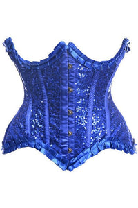 Daisy Corsets Top Drawer Blue Satin & Sequin Underwire Curvy Cut Steel Boned Waist Cincher Corset in Blue 