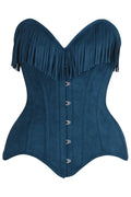 Top Drawer Blue Suede Steel Boned Overbust Corset w/Fringe