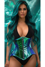 Top Drawer Blue/Teal Holo Double Steel Boned Underbust Waist Cincher Corset