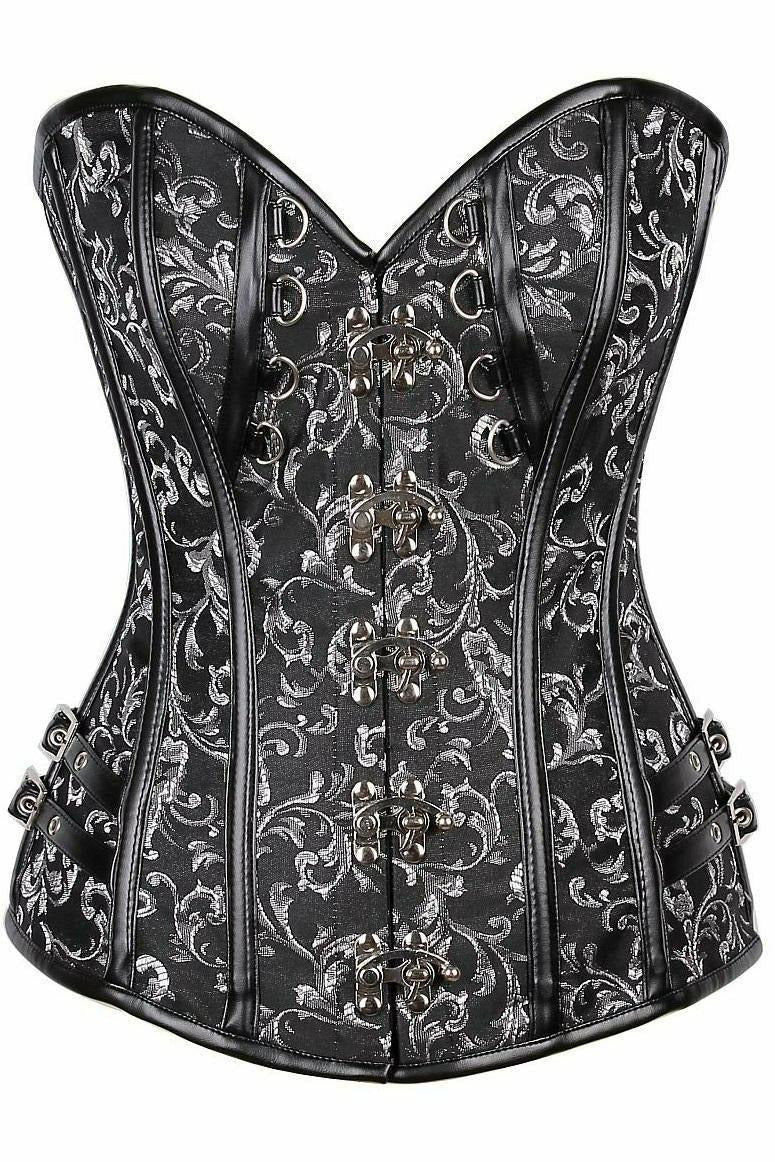 Top Drawer Brocade & Faux Leather Steel Boned Corset