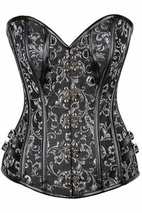 Daisy Corsets Top Drawer Brocade & Faux Leather Steel Boned Corset in Black  from SexyShoes.com
