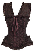 Top Drawer Brown Swirl Brocade & Lace Steel Boned Corset w/Cap Sleeves
