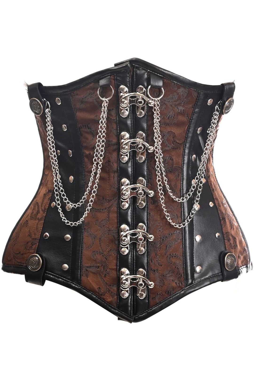 Daisy Corsets Top Drawer Brown/Black Steel Boned Underbust Corset w/Chains and Clasps in Black  from SexyShoes.com
