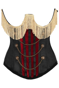 Daisy Corsets Top Drawer Burlesque Underbust Black/Dark Red Steel Boned Corset w/Gold Fringe in Red  from SexyShoes.com