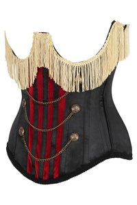 Daisy Corsets Top Drawer Burlesque Underbust Black/Dark Red Steel Boned Corset w/Gold Fringe in Red 