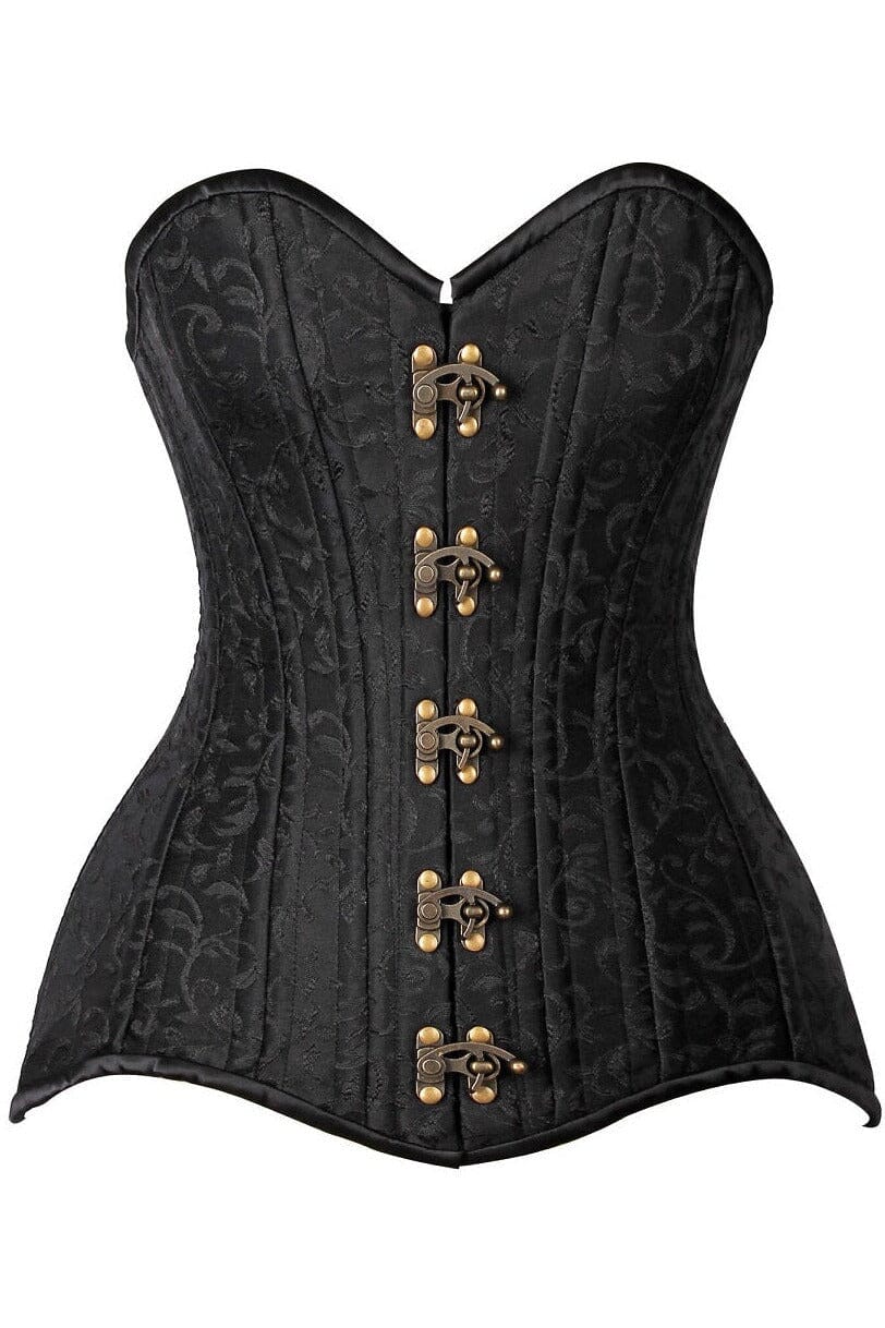 Top Drawer CURVY Black Brocade Double Steel Boned Overbust Corset-Overbust Corsets-SEXYSHOES.COM