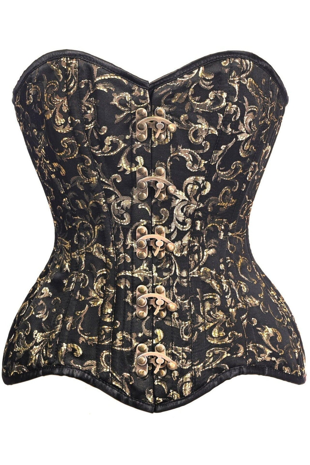 Daisy Corsets Top Drawer CURVY Black/Gold Brocade Double Steel Boned Overbust Corset in Black  from SexyShoes.com
