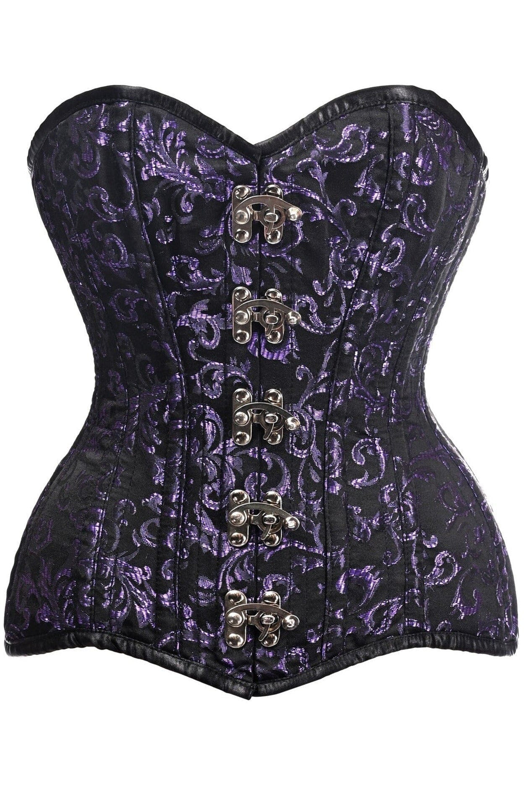 Top Drawer CURVY Black/Purple Brocade Double Steel Boned Overbust Corset-Overbust Corsets-SEXYSHOES.COM