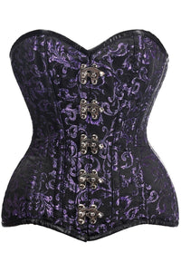 Top Drawer CURVY Black/Purple Brocade Double Steel Boned Overbust Corset-Overbust Corsets-SEXYSHOES.COM