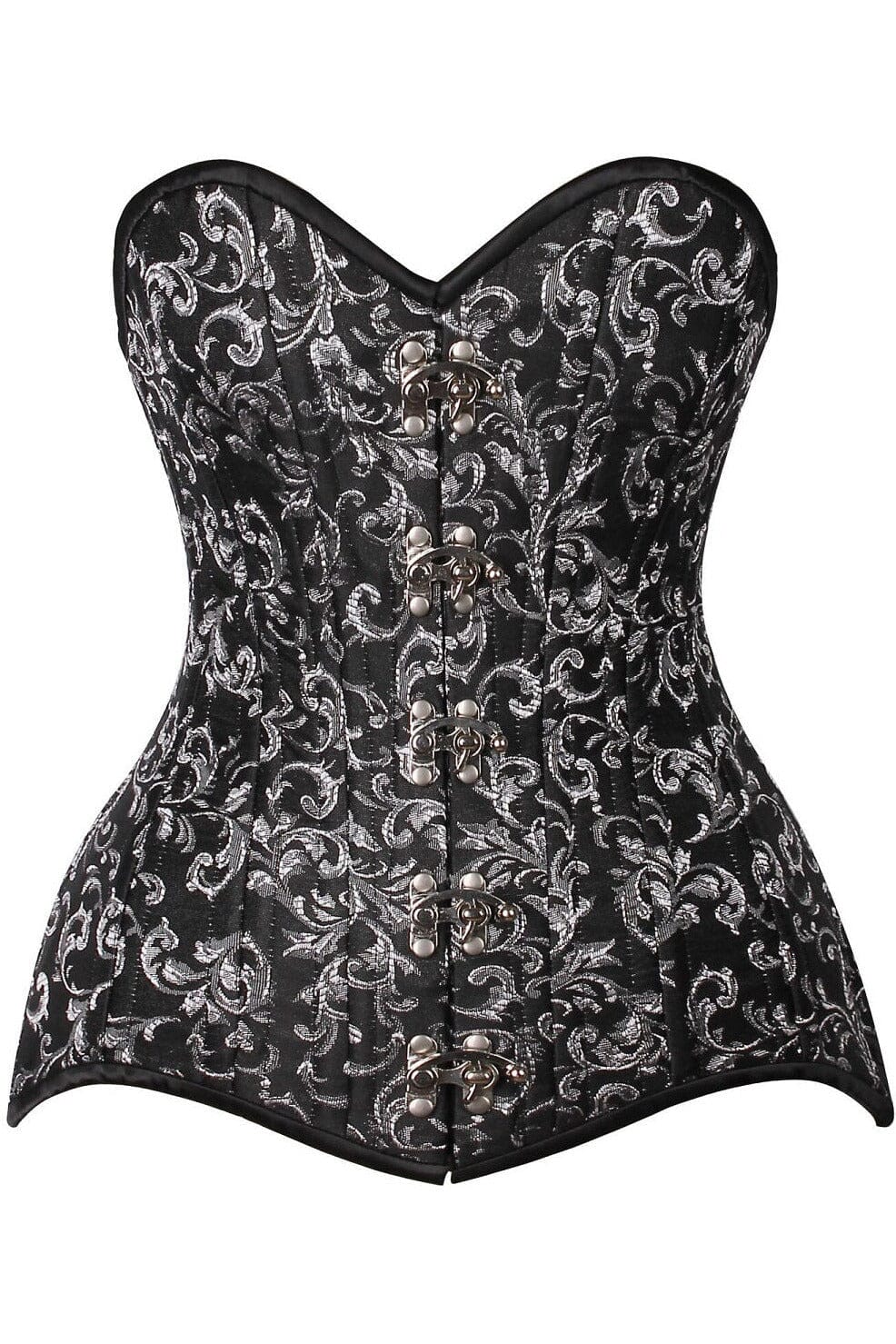 Daisy Corsets Top Drawer CURVY Black/Silver Brocade Double Steel Boned Overbust Corset in Black  from SexyShoes.com