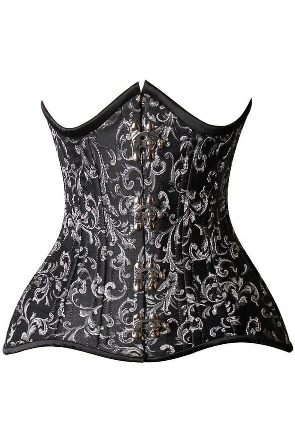 Daisy Corsets Top Drawer CURVY Black/Silver Brocade Double Steel Boned Under Bust Corset in Black  from SexyShoes.com
