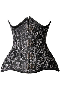 Daisy Corsets Top Drawer CURVY Black/Silver Brocade Double Steel Boned Under Bust Corset in Black  from SexyShoes.com