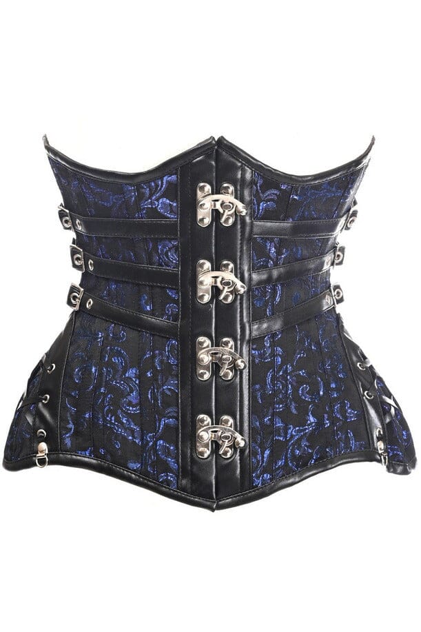 Daisy Corsets Top Drawer CURVY Steampunk Black/Blue Brocade Steel Double Boned Under Bust Corset in Blue  from SexyShoes.com