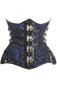 Daisy Corsets Top Drawer CURVY Steampunk Black/Blue Brocade Steel Double Boned Under Bust Corset in Blue  from SexyShoes.com