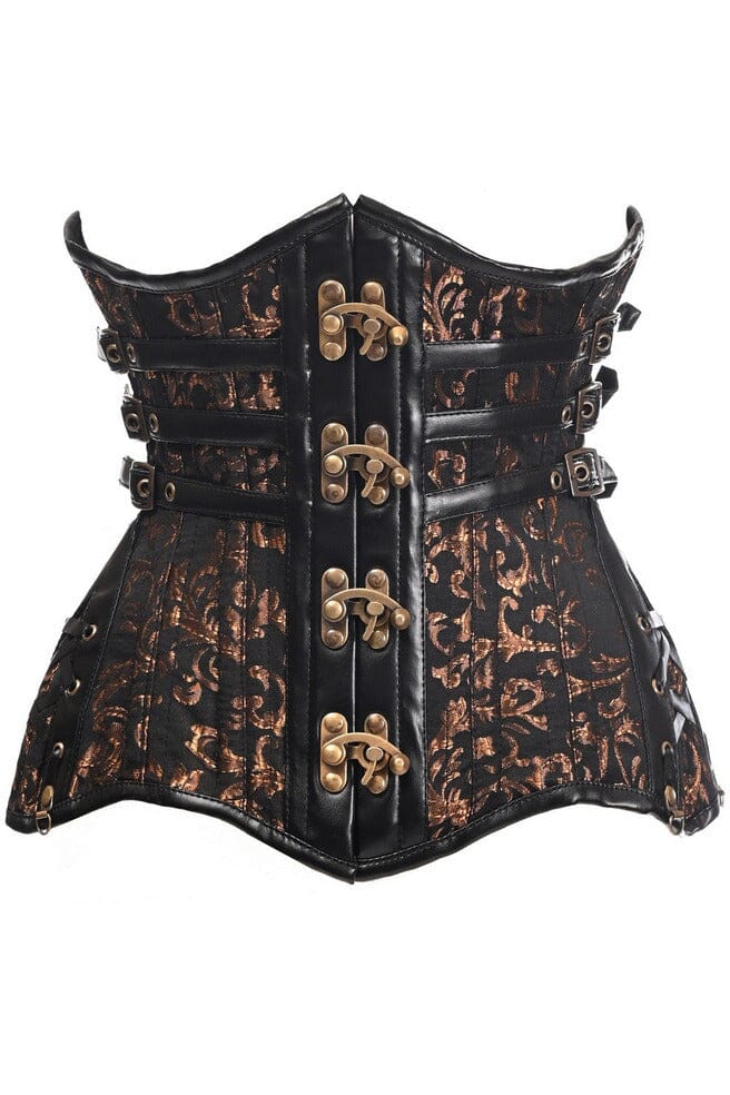 Daisy Corsets Top Drawer CURVY Steampunk Black/Brown Brocade Steel Double Boned Under Bust Corset in Black  from SexyShoes.com