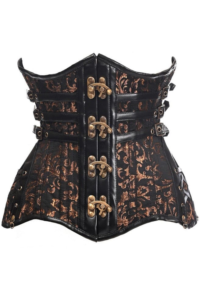 Top Drawer CURVY Steampunk Black/Brown Brocade Steel Double Boned Under Bust Corset