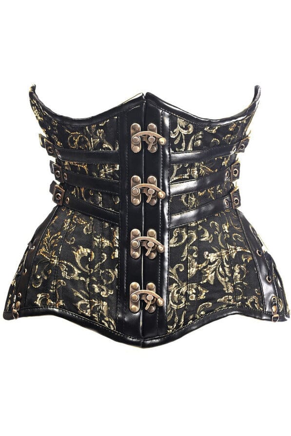 Top Drawer CURVY Steampunk Black/Gold Brocade Steel Double Boned Under Bust Corset-Underbust Corsets-SEXYSHOES.COM