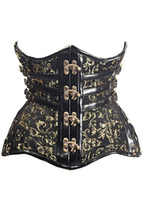 Top Drawer CURVY Steampunk Black/Gold Brocade Steel Double Boned Under Bust Corset-Underbust Corsets-SEXYSHOES.COM
