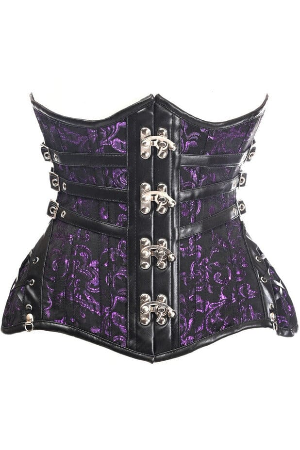 Top Drawer CURVY Steampunk Black/Purple Brocade Steel Double Boned Under Bust Corset-Underbust Corsets-SEXYSHOES.COM